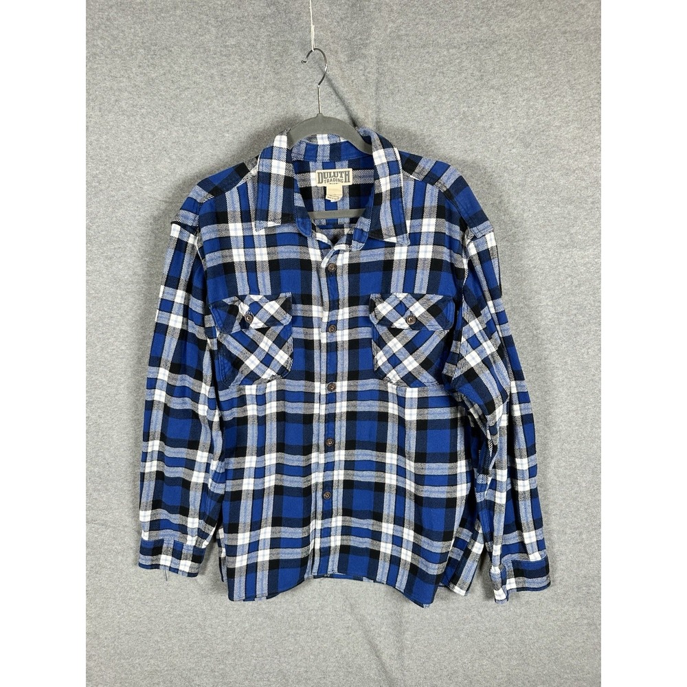 Duluth Trading Co Men's XL Heavyweight Flannel Shirt Blue Black Plaid Cotton